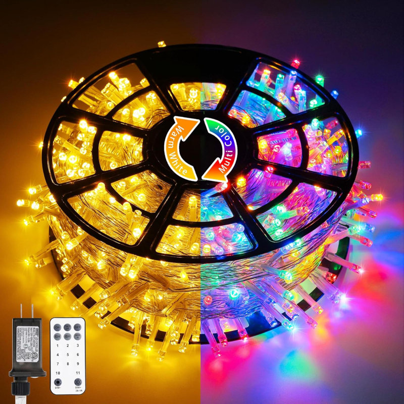 Textiles Hub 600 LED Color Changing String Lights Plug In 168FT Warm White Multicolor Christmas Lights With 11 Modes Remote Christmas String Lights Outdoor Waterproof Clear Wire For Tree Xmas Decor Wa...